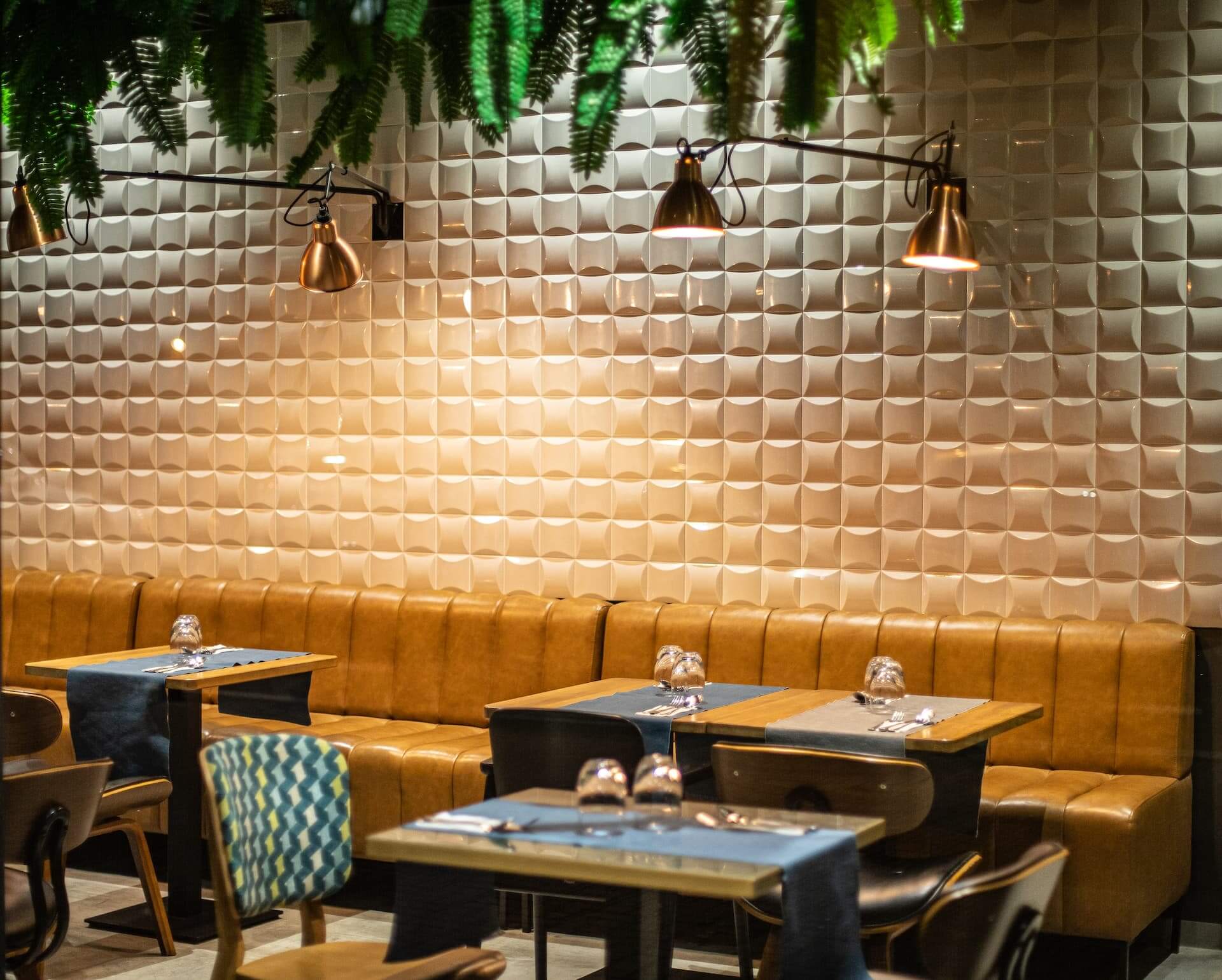 trendy restaurant with dim lighting