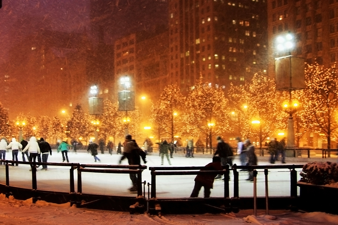 Patinaje sobre hielo en Chicago en invierno